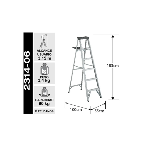 Escalera Tijera de Aluminio 1.83 m - Imagen 2